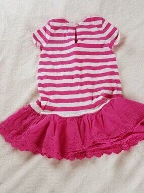 Ralph Lauren Pink Striped Eyelet Lace Trim Tee Dre